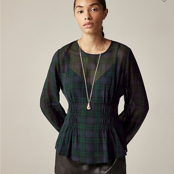 J. Crew Tops - J crew Chiffon shirred-waist top in Black Watch tartan

Cooper Green Blue
